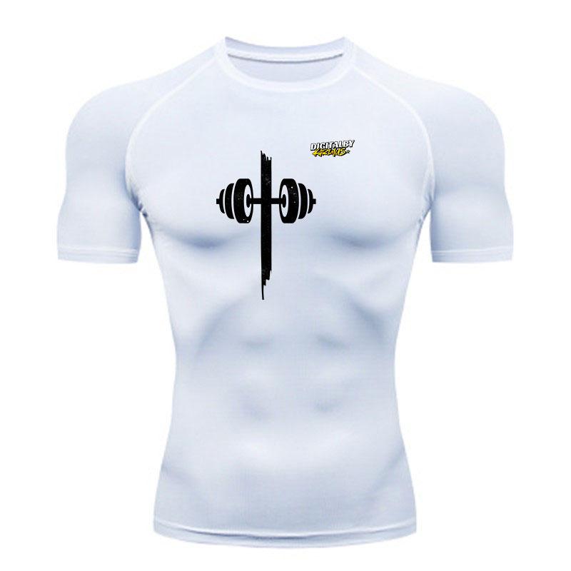 Men's Quick Dry Compression Fitness T-Shirt, Dumbbell Cross