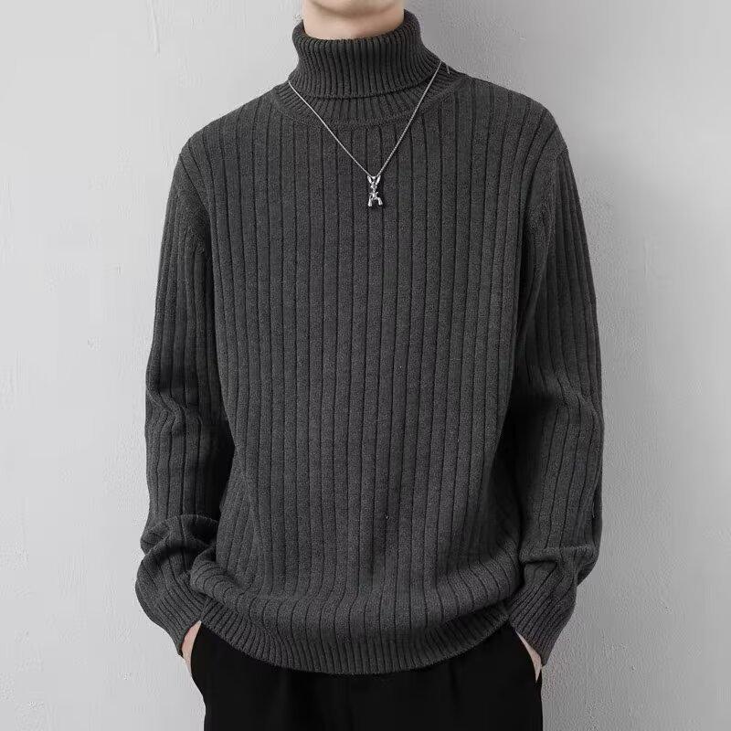 Men s Korean Style High Neck Sweater - Trendy Warm Autumn/Winter Knitwear for Casual Wear L