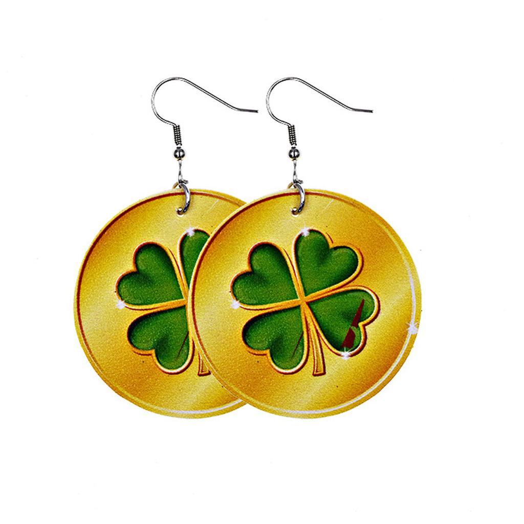Women Fashion ST. Patrick's Day Green Drop Shape Printing  Earrings Ear Studs