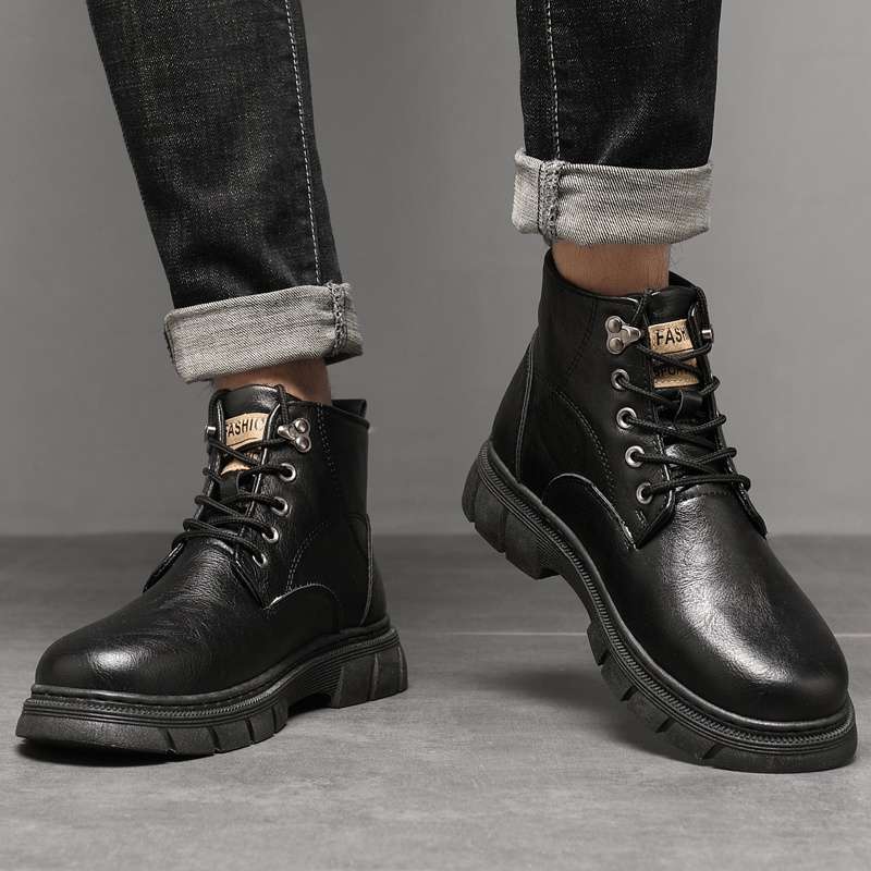 Martin Boots Men's Shoes Summer High-top British Style Men's Leather Shoes Black Locomotive Leather Boots Waterproof Tooling Boots Men's
