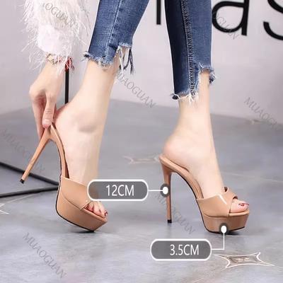 High Heels Women Sandals Shallow Mouth Summer Shoes Black Apricot Platform Slippers Sexy Stiletto Heel Peep Toe Slides Sandales