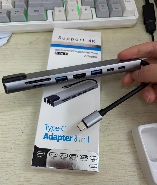 8-in-1 USB-C Hub with Gigabit Ethernet, RJ45 Port, and USB 3.0 Docking Station