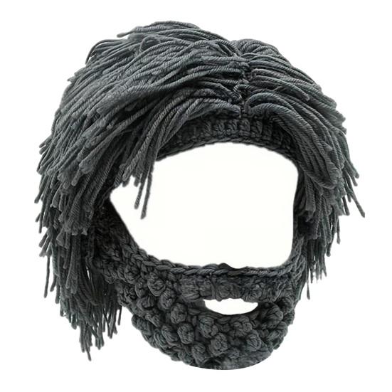 Wollmütze mit abnehmbarem Bart Warm Bequem Punk-Stil Mütze Halloween Weihnachtsfeiern Cosplay Zubehör