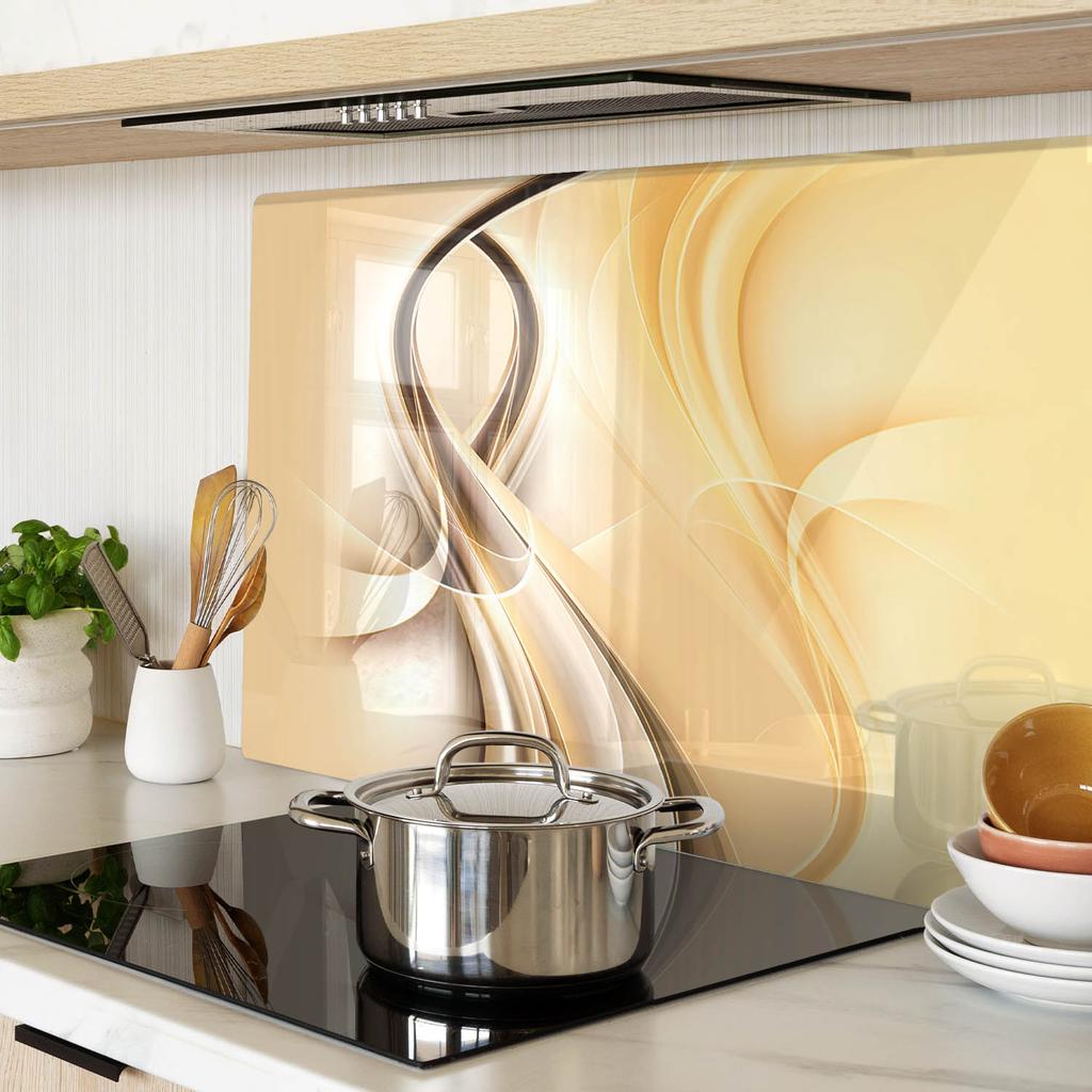 Glass Kitchen Serving Board with Abstract Waves Graphic 80x52 Cm
