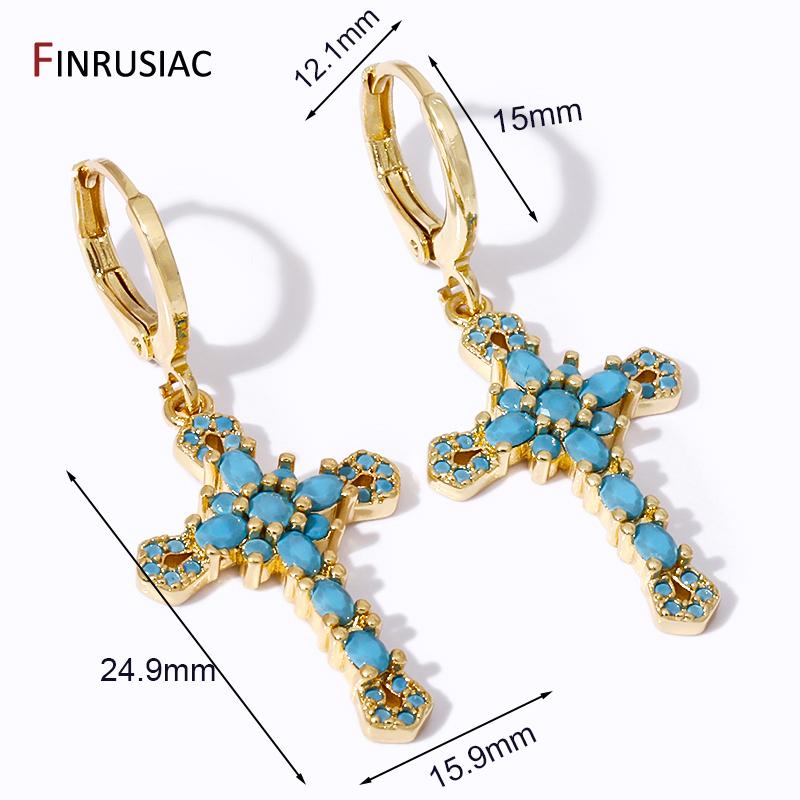 

New Fashion Zircon Cross Drop Earrings For Women Brass Pendant Clip Hoop Drop Earrings Huggies Piercing Jewelry 1 pair