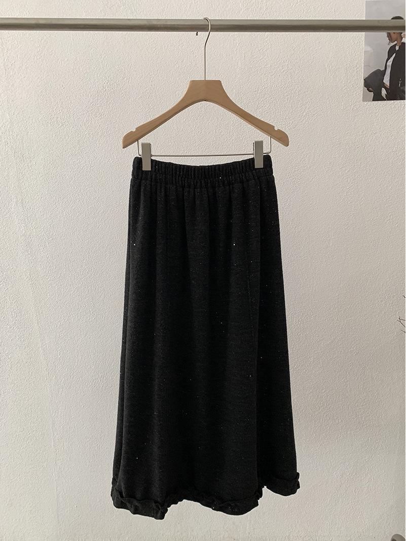 

Oumalai Sequin Plush Elastic High-Waisted Ruffle A-line Midi Skirt for Women - Winter Slimming and Trendy Medium