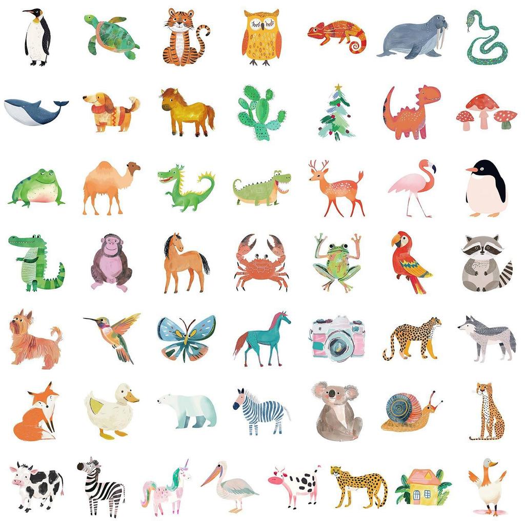 50PCS Cute Cartoon Animal Waterproof Stickers for Phones & Computers