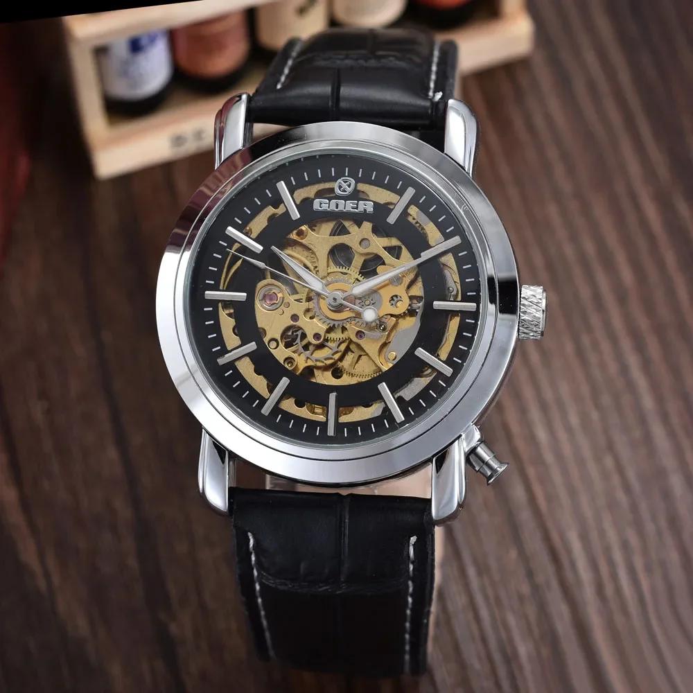 

Top Brand Luxury Automatic Mechanical Skeleton Watches PU Leather Fashion Casual Men Watches Relogio Masculino Winner GOER
