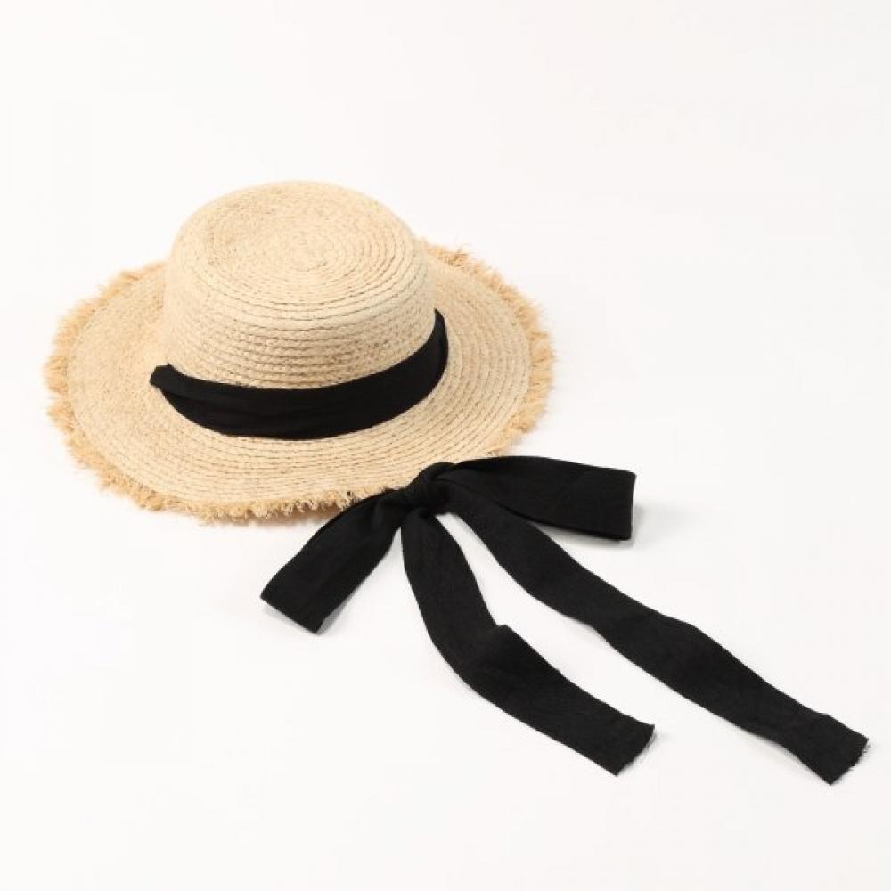 Lala Raffia Lace Ribbon Hat Z Black Lalah212 Single option