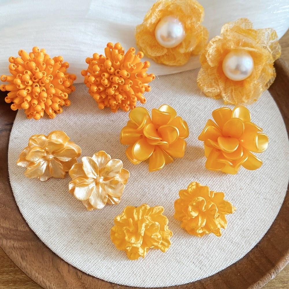 5 Pairs Floral Acrylic Flower Stud Earrings Pearl Korean Style Earrings  Spring Summer