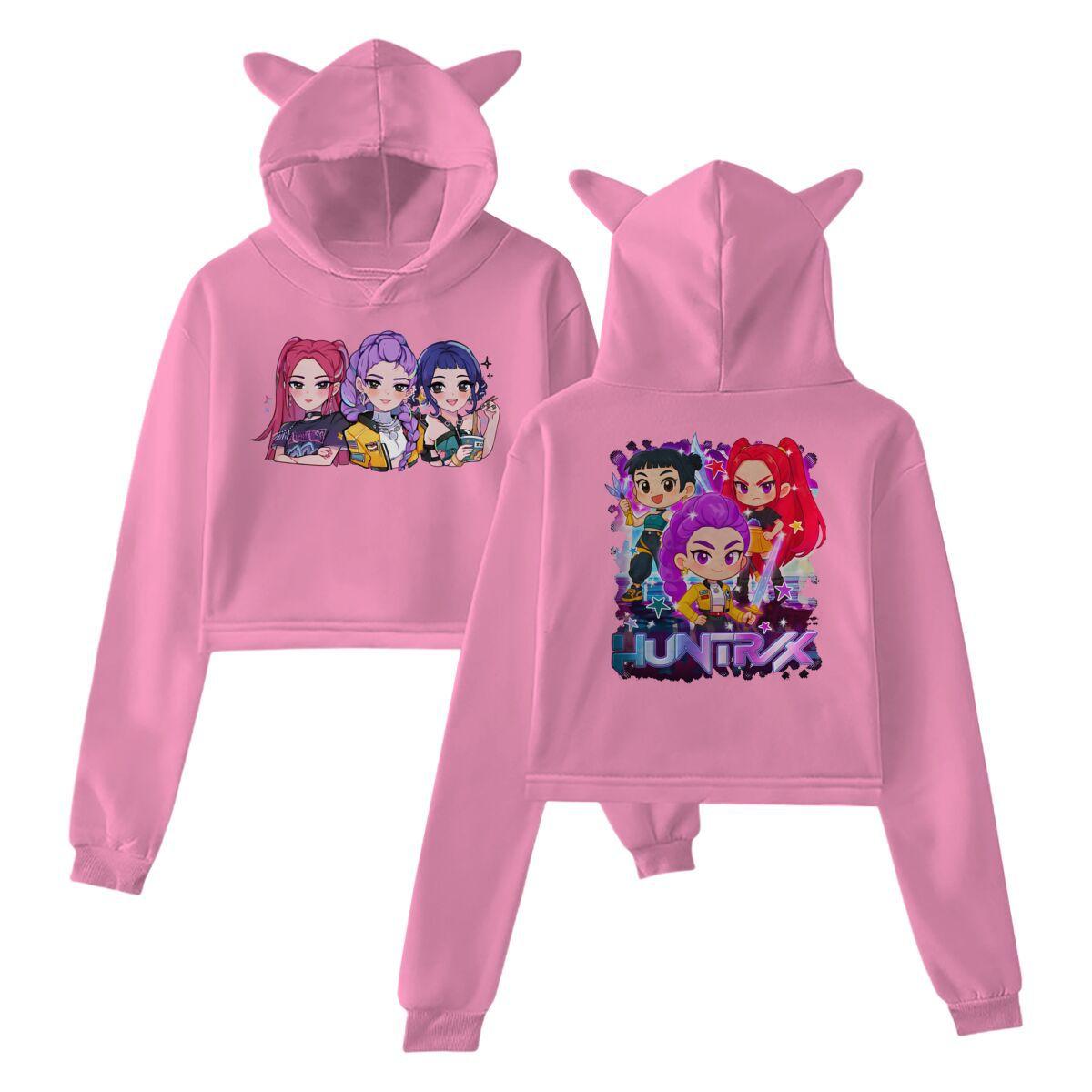 

K-Pop Demon Hunters Mira Rumi Zoey Cat Cropped Hoodies Women Long Sleeve Hooded Pullover Crop Tops Casual Streetwear Clothes XS рожевий