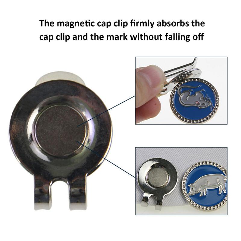 New Golf Ball Mark+Golf Hat Clip Zodiacs Design Magnetic Alloy Marker Golf Accessories Rat Ox Tiger Rabbit Dragon Snake Horse