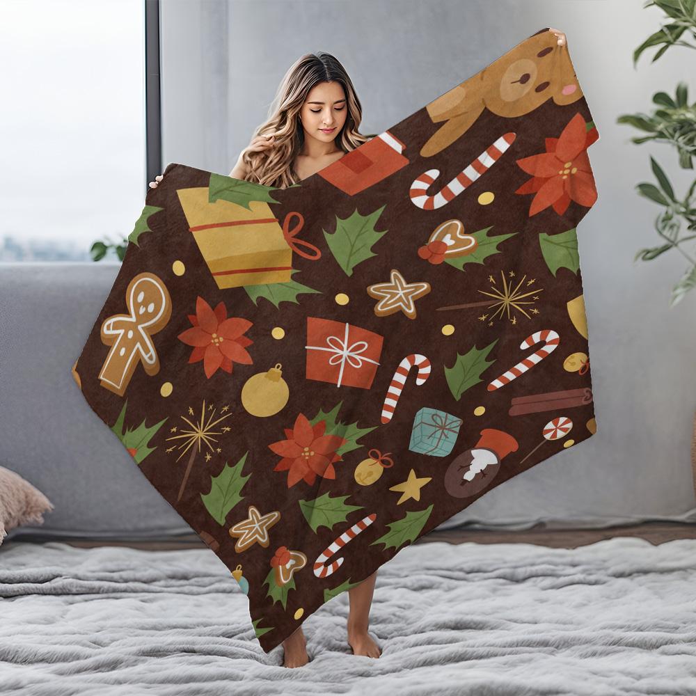 Festive Christmas Throw Blanket Cozy Flannel Reversible Holiday Quilt Home Decor Gift for Women Men Kids Dorm Room