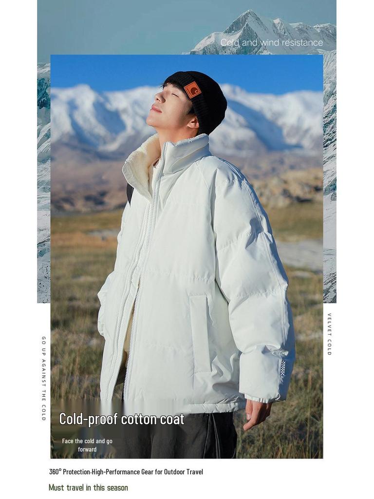 Men's 2025 Lambswool Cotton Padded Jacket - Velvet-Lined, Thick Stand Collar, Winter Warmth & Cold Protection