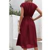 Women's Loose Casual V-Neck Belt Solid Color Dress Fashionable Dress Fashionable Dress