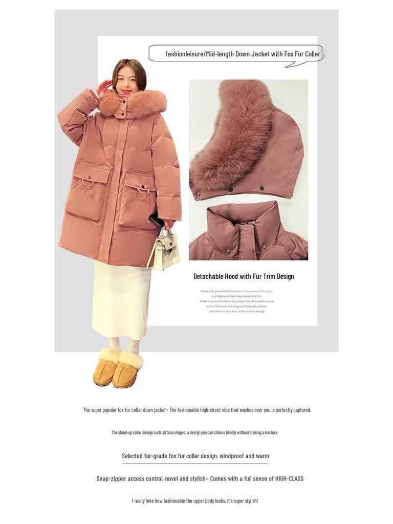 2026 Korean Style Oversized Winter Down Jacket for Plus Size Girls: Slimming Design with Fur Collar, Mid-Length, Fits up to 200 Jin.