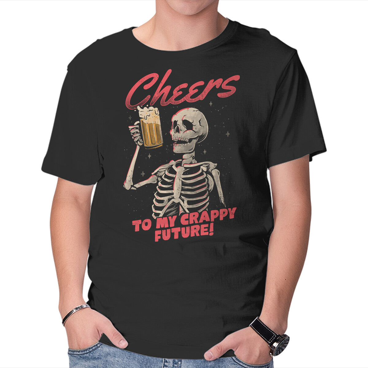 Unisex Crew Neck T-Shirt Cheers To My Crappy Future Graphic Short Sleeve Casual Tee S