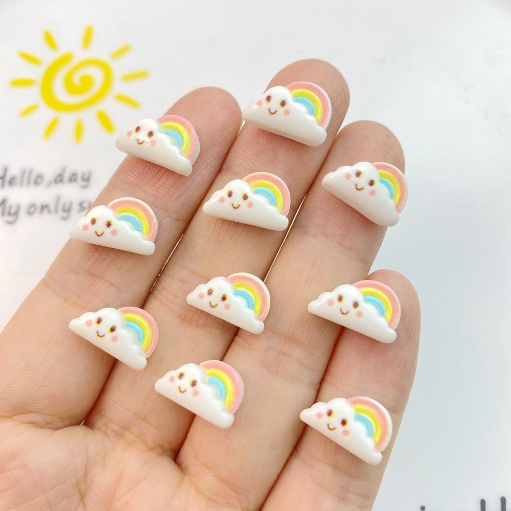 30Pcs New Cute Resin Mini Rainbow, Moon, Stars and Clouds Flat Back Manicure Parts Embellishments For Hair Bows