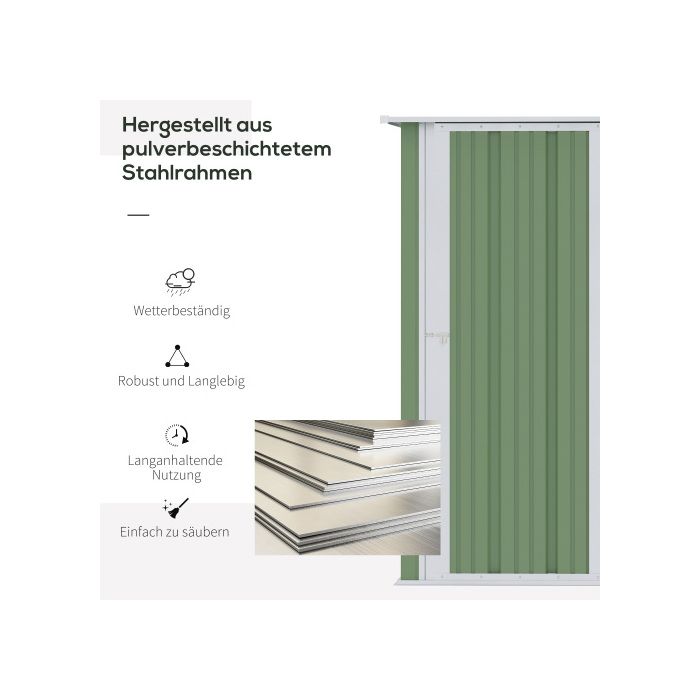 Abri de jardin - MUVOE - Acier - Vert - 142 x 84 x 189 cm - Grande porte avec verrou