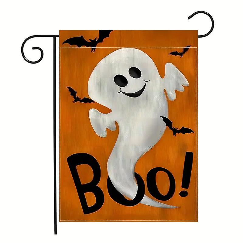 1pc Orenge Halloween Garden Flag Cute Ghost Cat Boo Print Suitable for Halloween Yard Outside Decoration No Flag Pole 12X18 Inch