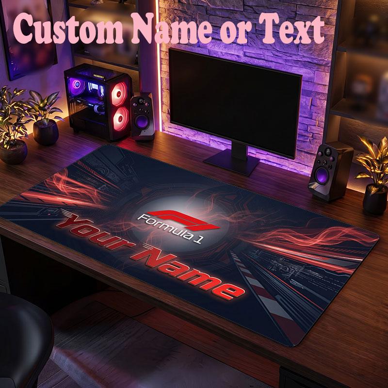 F1 Customized Name Text Mouse Pad, Large Desk Mouse Mat Personalized Home Office Present