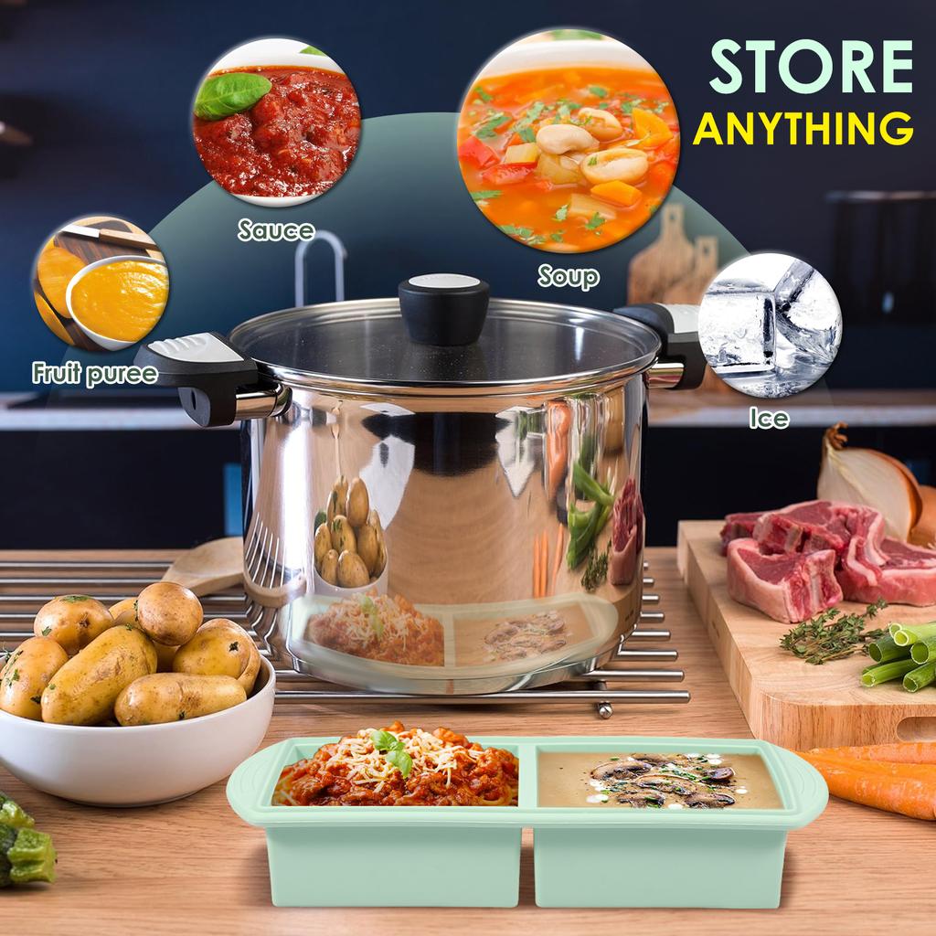 Silikon Frysbricka Soppa 2 till 4 Kuber Förvaringslåda Matbehållare Frysmögel Med Lock Fryst Förpackningslåda Form Organiser