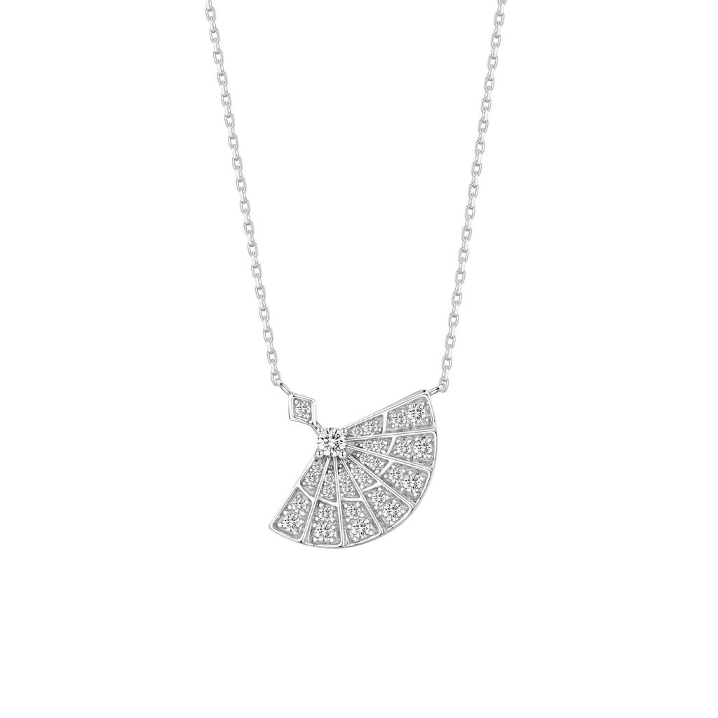 Silver Diamond Fan Necklace: Luxurious 925 Sterling Silver Pendant with Clavicle Chain for Women