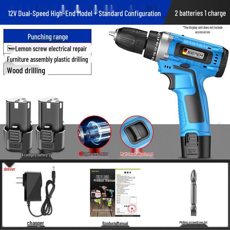 Rechargeable Multi-Function Electric Hand Drill with Impact and Screwdriver Features