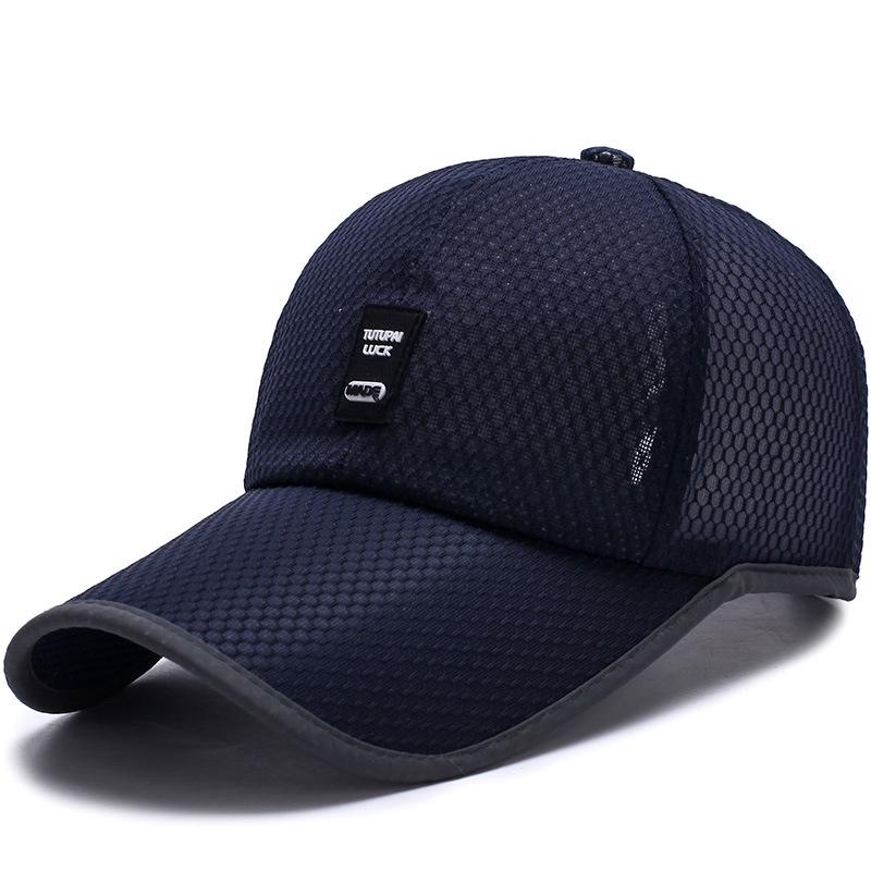 Summer Outdoor Sunshade Mesh Hat, Men's Extended Brim Leather Label Baseball Cap, Sunscreen Hat