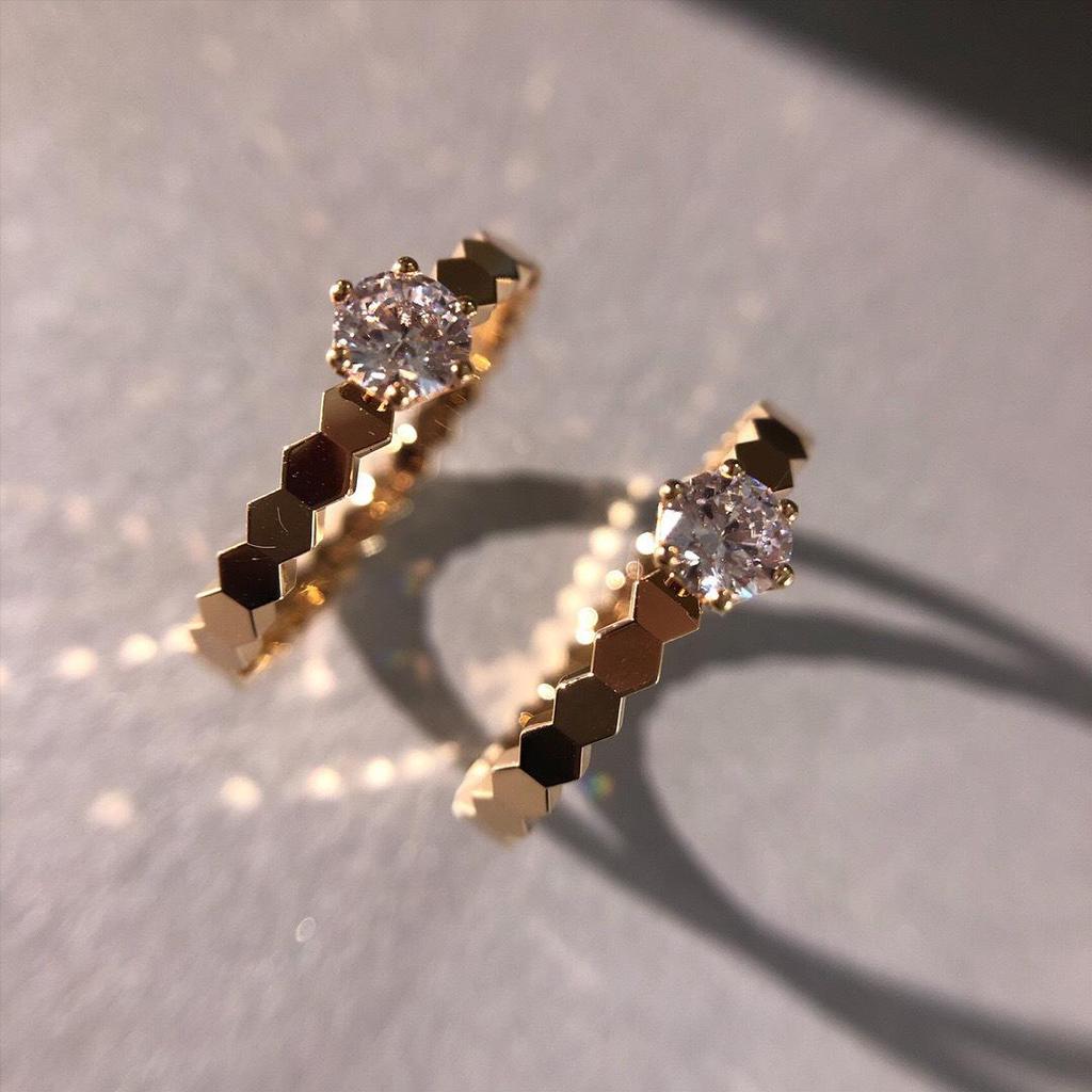 Rose Gold Honeycomb Diamond Ring - Stackable, Full & Half Diamond Design for Women