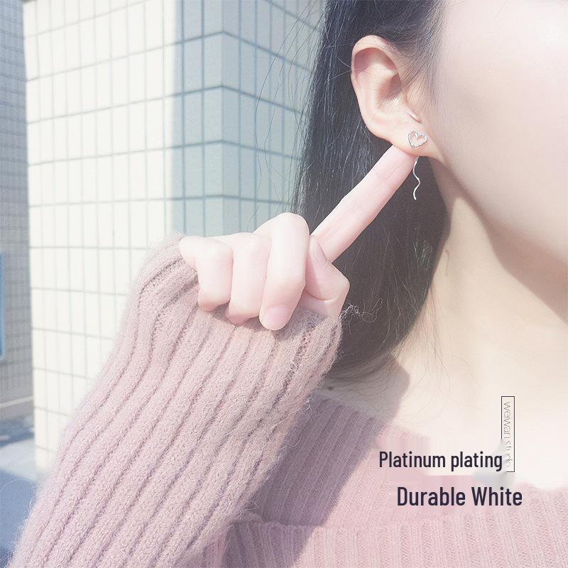 925 Sterling Silver Frosted Heart Earrings: Korean Style Trendy, Short Drop, Ultra Fairy Chic