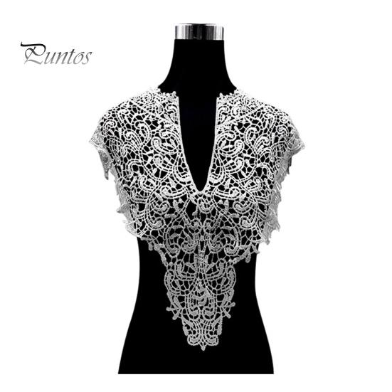 

Кружевной искусственный воротник, вышитый корсаж, полый дизайн, большие цветы, съемный передний/задний воротник, кружевная аппликация, женский шарм для швейного магазина A белый