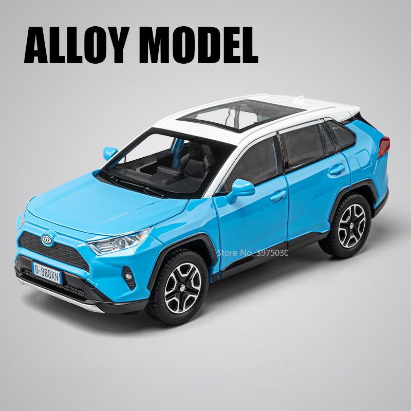 1/22 Toyota RAV4 SUV Alloy Diecast Model Car Toy 6 Doors Can Be Opened Pull Back Sound and Light Vehicle Toys Collectibles Gifts