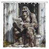 Funny Gorilla Shower Curtain Farmhouse Rustic Hilarious Animal Read Newpaper Vintage Chimpanzee Man Retro Wooden Door Bath