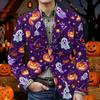 Men's Halloween Print Corduroy Warm Blazer Jacket with Pockets Casual Suit Coat Button Front Long Sleeve Outerwear