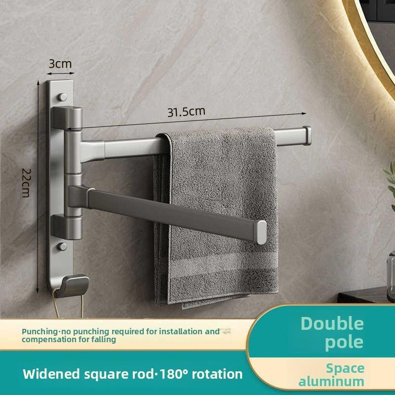 Modern Minimalist Space Aluminum Rotating Bathroom Towel Rack With No Drill Mount For Home Use