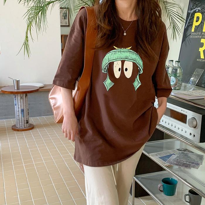 Summer New Large Size Fun Printing Short-sleeved T-shirt Fat Mm Versatile Loose Casual Pure Cotton Top Women