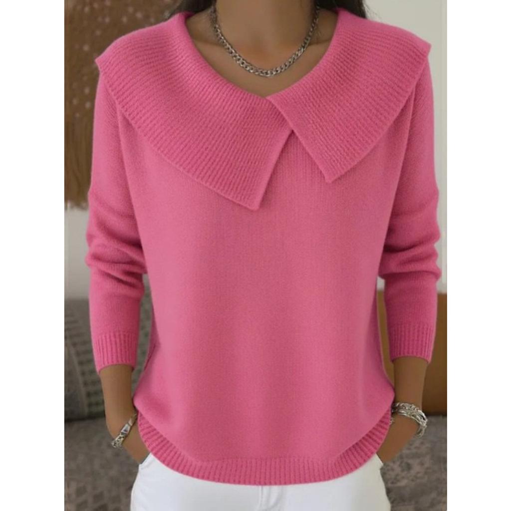 VAYLA Women's Sweater Pullover Retro And Playful Fashion Temperament Slim Lapel Sweater Versatile Knitted Lazy Temperament Women