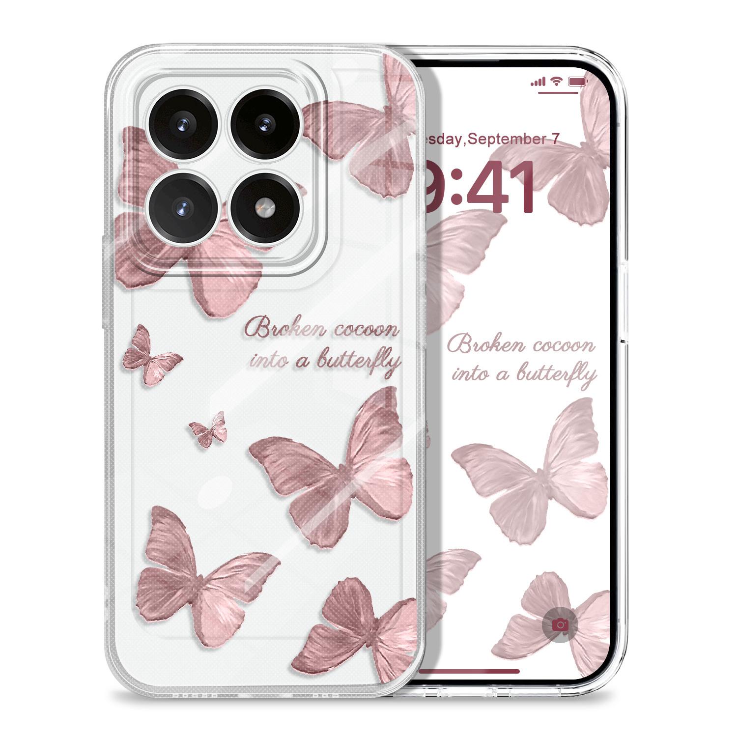 

Retro Butterfly Transparent Phone Case For Xiaomi 15 15T 14 14T POCO M7 X7 F7 M6 X6 Pro Ultra 4G 5G Soft TPU Cover Xiaomi 15T Pro 5G прозрачный
