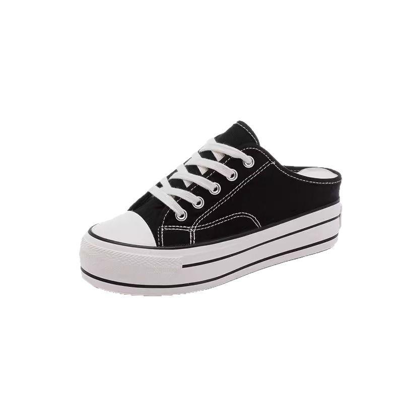 Innere höhenvergrößernde Halbschuhe 2025 Frühling und Sommer Fersenlose Canvas-Schuhe für Studentinnen Koreanische Version vielseitige atmungsaktive Plateauschuhe