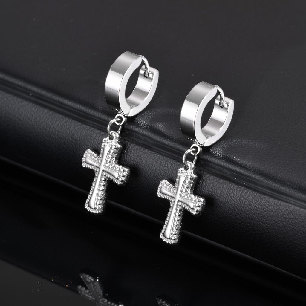 Stylish Cross Dangle Earrings for Men Boys,Stainless Steel Cross Huggies Hoop Earring,Trendy Jewelry Gifts