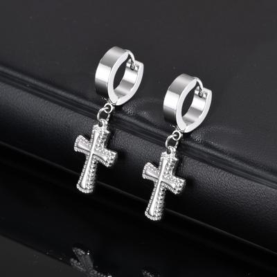 Stylish Cross Dangle Earrings for Men Boys,Stainless Steel Cross Huggies Hoop Earring,Trendy Jewelry Gifts