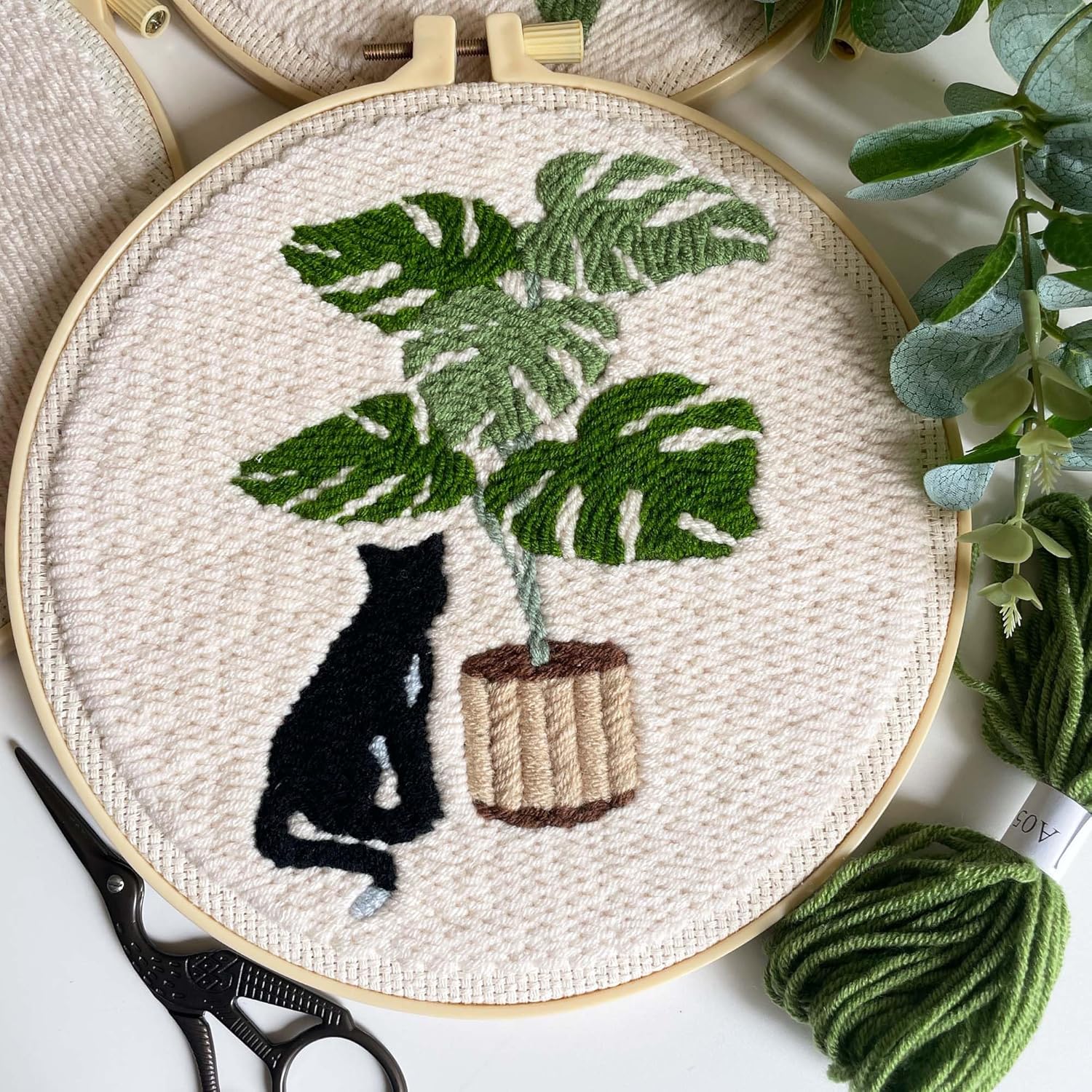 

CHENISTORY DIY Punch Needle Kits for Beginners Cat with Hoop Embroidery Punch Needle Craft Set Easy for Adults Home Decor 20*20cm
