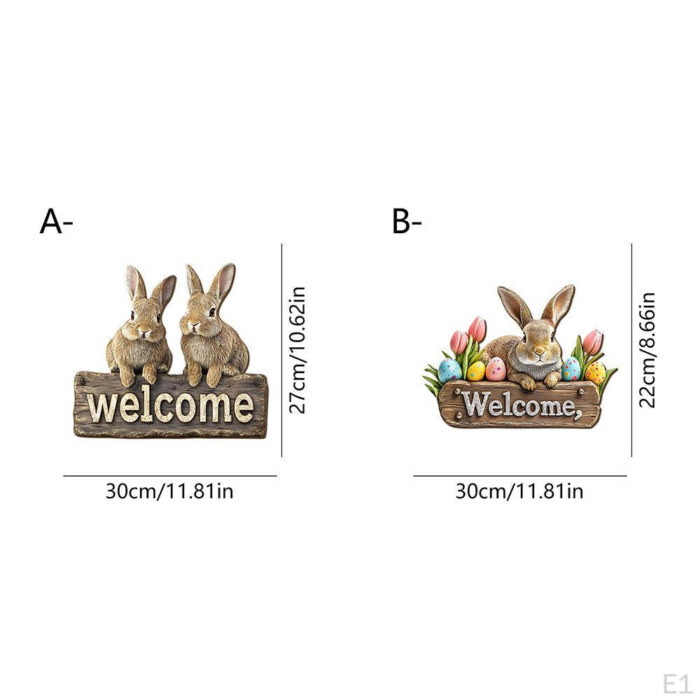 2 Pieces Easter Hanging Plaque Bunny Sign, Cute Decorations Signs for Living Room