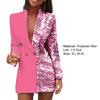 Lapel Long Sleeve Pockets Mid-Length Fashion Blazer Autumn Winter Sequins Contrast Color Stitching