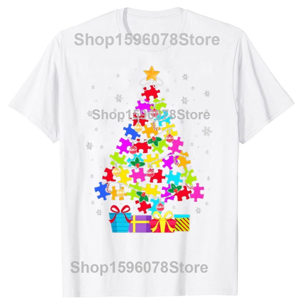 Cute Autism Christmas Graphic T Shirts Mens Clothing New in Tops Tees Cotton Women Printed Tshirt Y2K Clothes Funny Tshirt