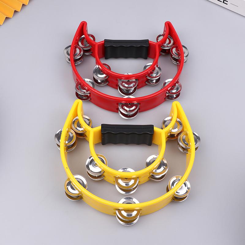 Hand Bell Double Row Rattle Orff Tambourine Double Layer Hand Bell Drum Percussion Instrument Handle Jingle Bell Educational Toy