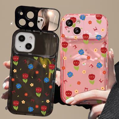 Ins Florals Suitable for Iphone16 IPhone Case 15promax Flip Mirror 14 Transparent Silicone 13/12