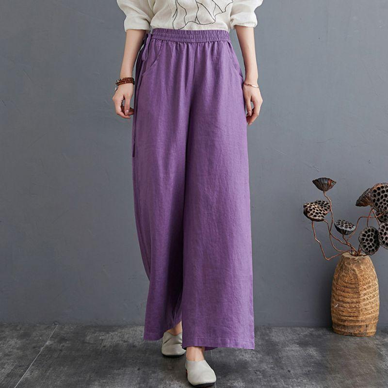 

Drawstring Elastic Long Pants Fashion Casual Ankle Banded Pants Drawstring Rubber Band Pure Color Pants Purple 4XL
