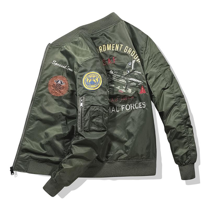 MA1 Air Force Bomber Jacket: Airplane & Tiger Embroidery, Plus Size, Workwear Outerwear